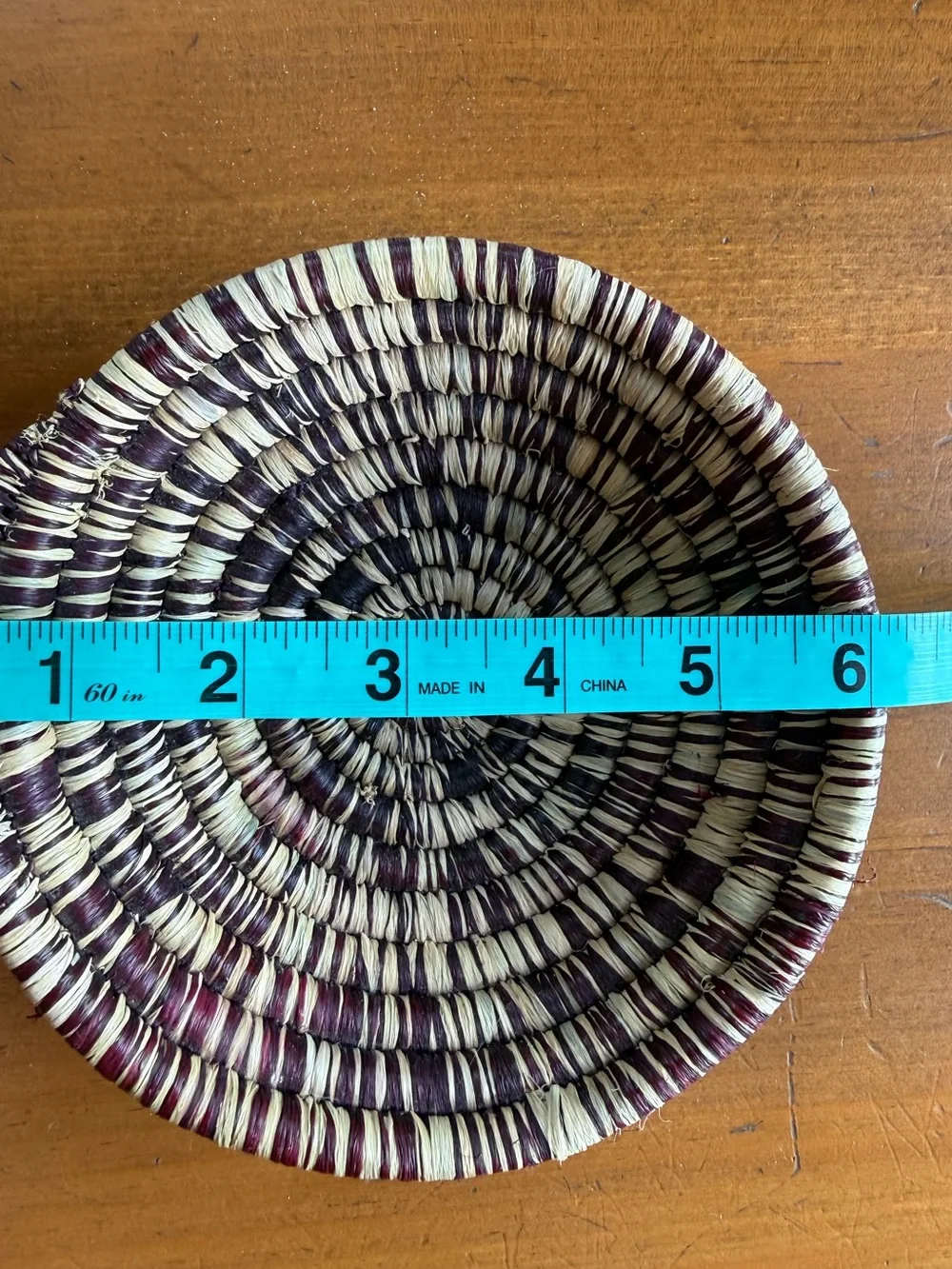 Handwoven Coiled Raffia Basket Bowl Black Brown Natural Catchall Boho Decor 6.5”